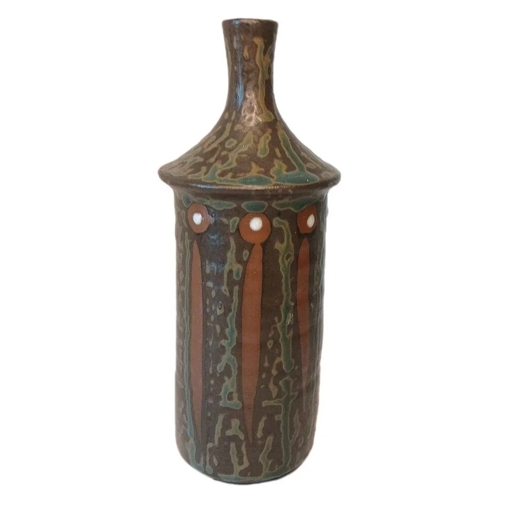Vintage Fuyu Vase Brown Green Rust Genuine Stoneware Made In Japan 8
